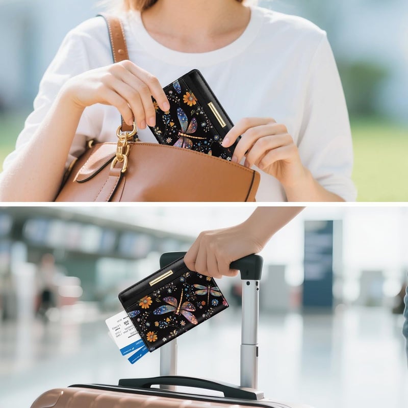 Coco Rossi حافظة جواز سفر بتقنية حجب RFID، غطاء جواز سفر باللون الوردي الذهبي مع زهور لطيفة، محفظة جواز سفر مع حزام مرن للنساء - Image 5